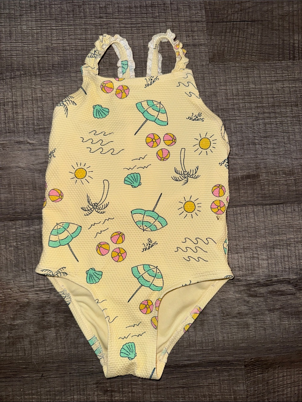 Old Navy Yellow One-Piece Swimsuit with Beach Print